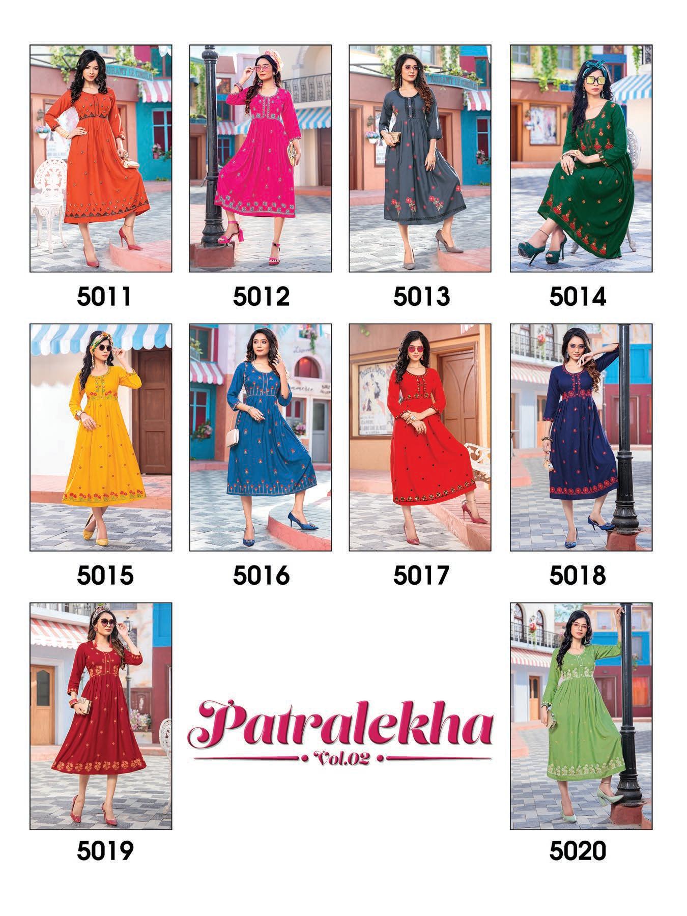 Patralekha 2 Latest Fancy Designer Rayon Embroidery Work Designer Festive Wear Kurti Collection
